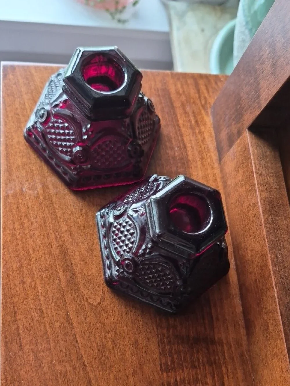 Vintage Avon Ruby Red Glass Candle Holders, Set of 2